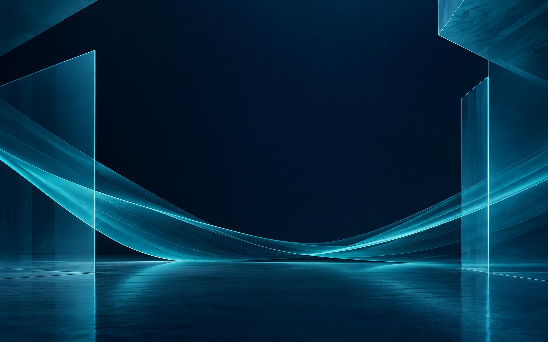 Formas abstratas em vidro e luz azul oceano